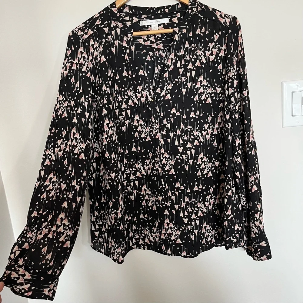 LC Lauren Conrad Heart Print Long Sleeve Top - Picture 3 of 9